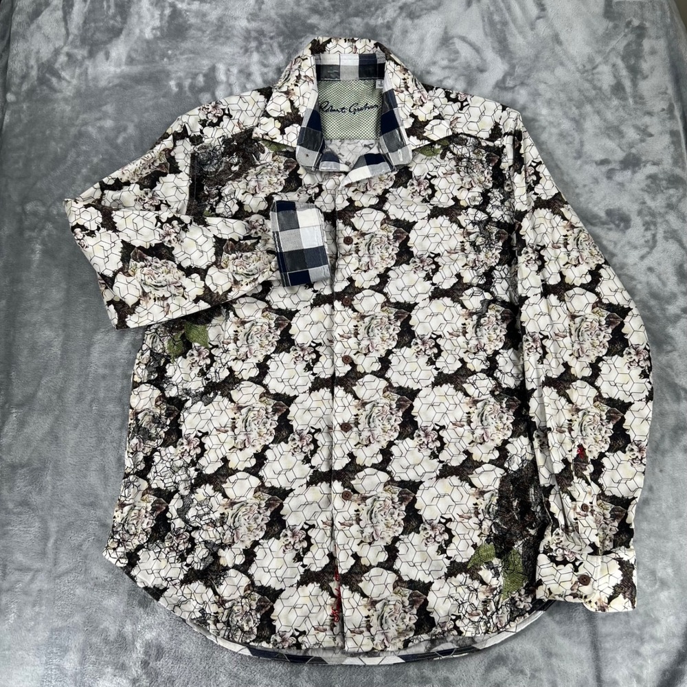 Robert Graham Mens Large Floral Geometric Embroidered Button Down Shirt L